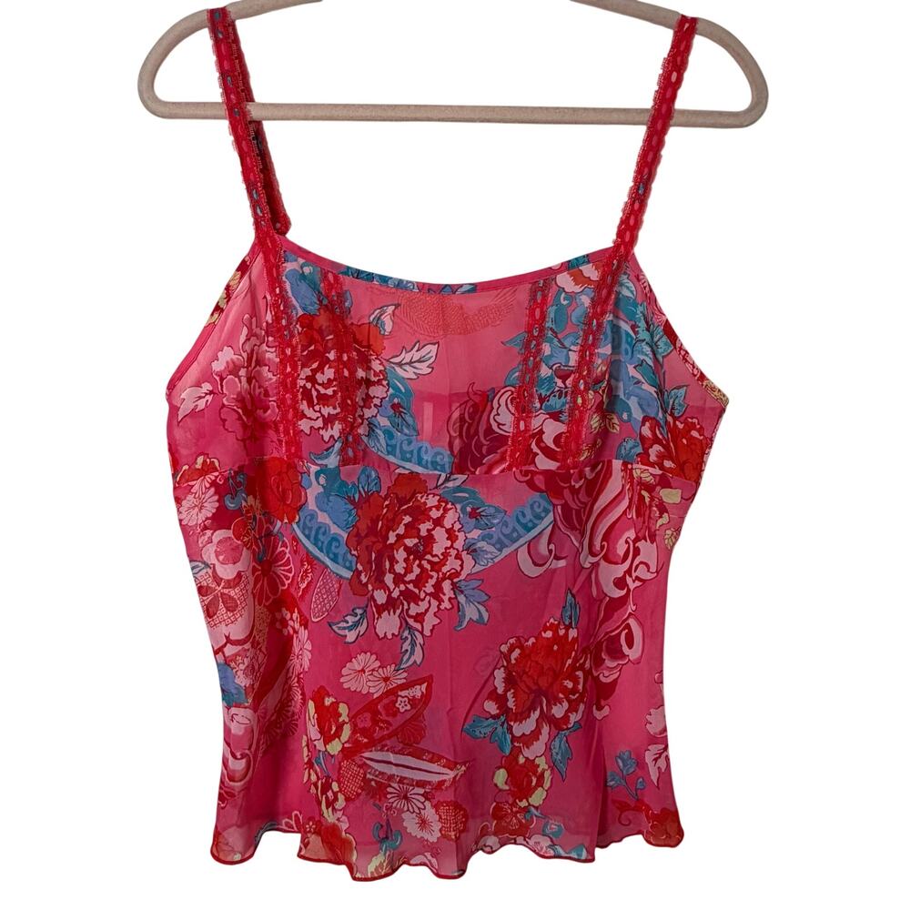 Md Vtg Josie y2k Pink Sheer Floral Lace Coquette Kawaii Feminine Romantic Dreamy